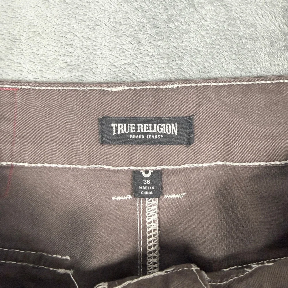 True Religion Mens 36 Cargo Shorts Brown Contrast Stitch Horseshoe Relaxed Fit